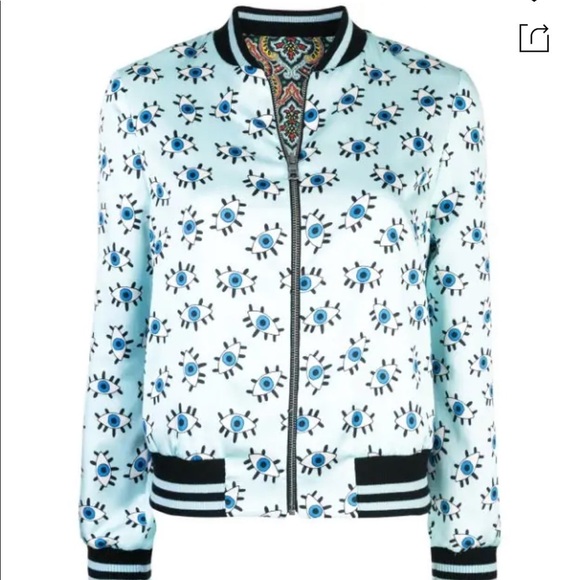Alice + Olivia Lonnie Reversible Printed Baby Blue Eye Bomber Jacket XS - Picture 3 of 9